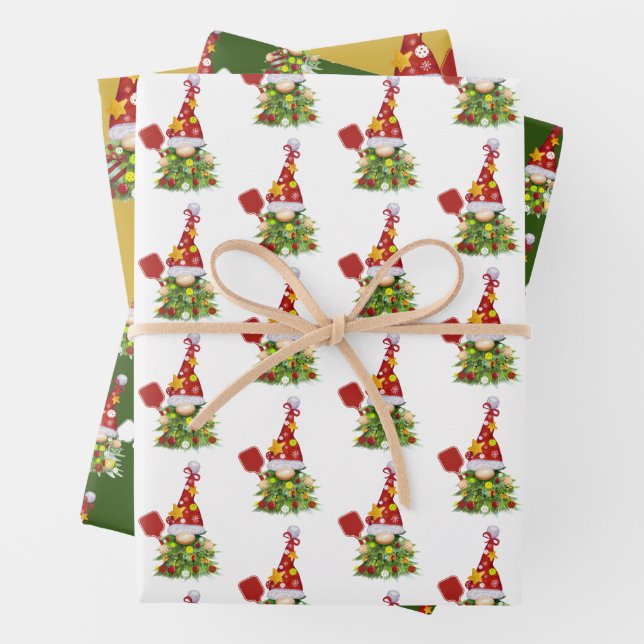 Cute Pickleball Christmas Gnomes  Wrapping Paper Sheets (In situ)