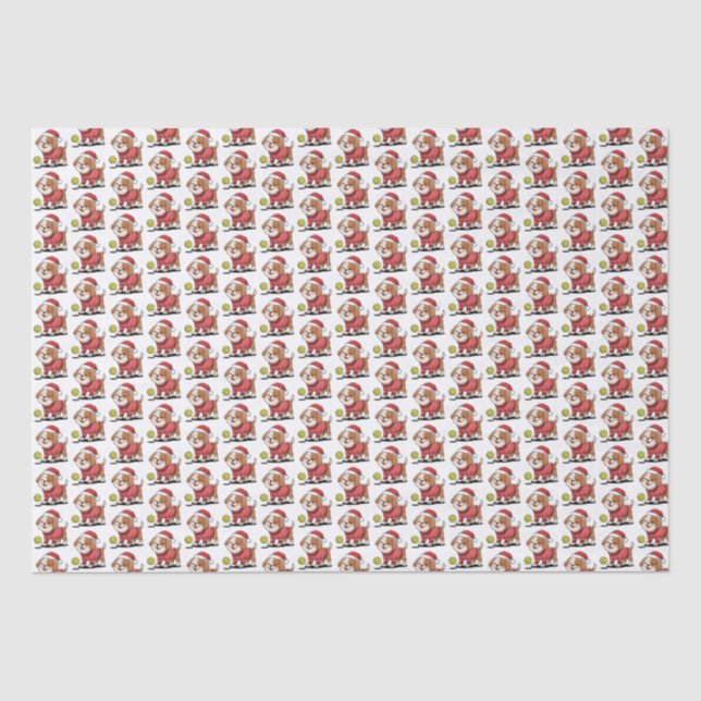 Cute Pickleball Dog Wearing Ugly Christmas Sweater Tissue Paper (Front)