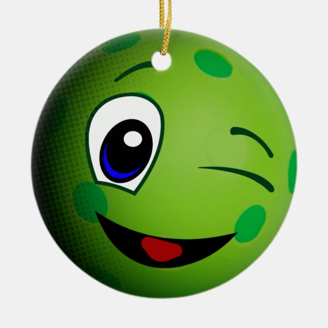 Cute Pickleball Emoticon Ceramic Ornament (Front)