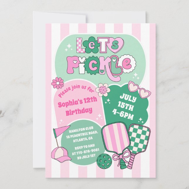 Cute Pickleball Girls Birthday  Invitation (Front)