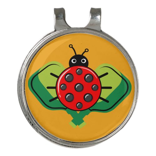 Cute pickleball ladybug custom background Golf Hat Clip