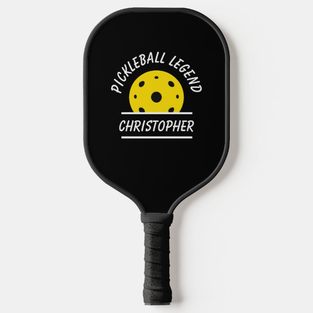 Cute Pickleball Legend Name Ball Black Yellow Fun Paddle (Front)