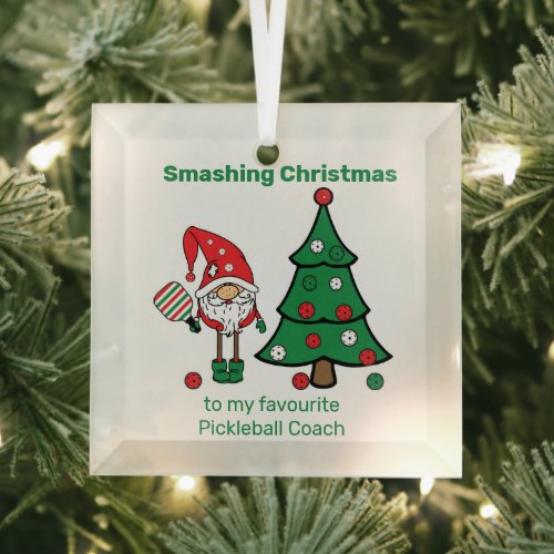 Cute Pickleball Merry Christmas Glass  Ornament