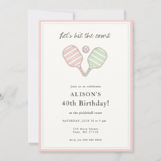 Cute Pickleball Pink and Green Birthday party Invitation