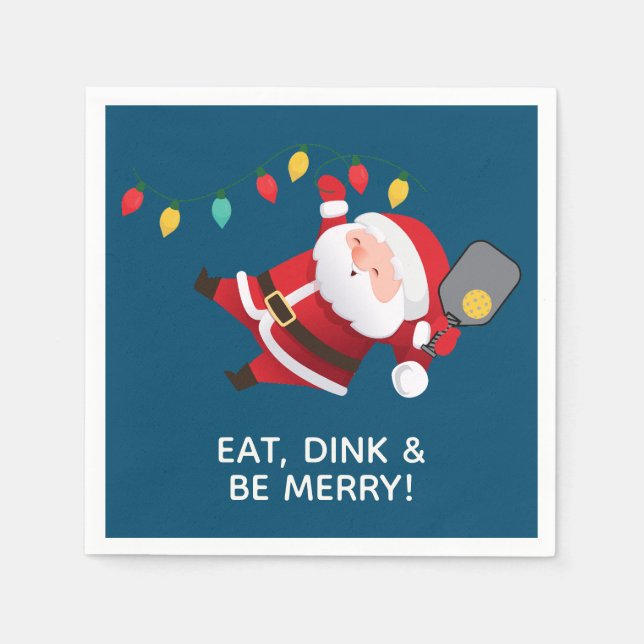 Cute Pickleball Santa Blue Christmas Party Napkins (Front)