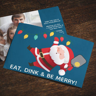 Cute Pickleball Santa Blue Christmas Photo Holiday Card