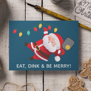Cute Pickleball Santa Blue Christmas Photo Holiday Card