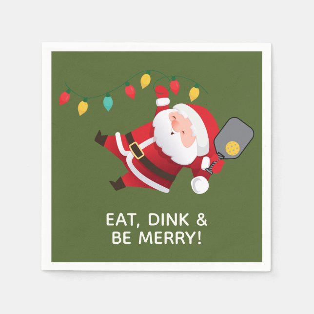 Cute Pickleball Santa Green Christmas Party Napkins (Front)