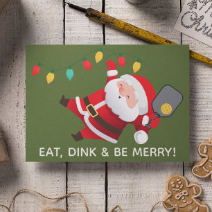 Cute Pickleball Santa Green Christmas Photo Holiday Card