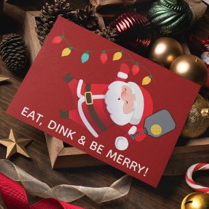 Cute Pickleball Santa Red Christmas Photo Holiday Card