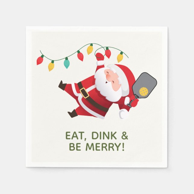 Cute Pickleball Santa White Christmas Party Napkins (Front)