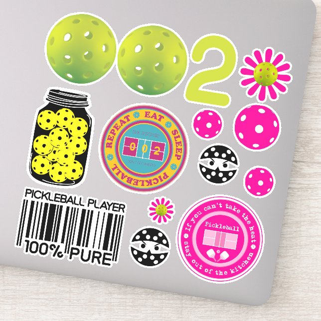 Cute pickleball sticker sheet 002, large (Detail)