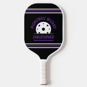 Cute Pickleball Wizard Name Ball Black Purple Pro Pickleball Paddle