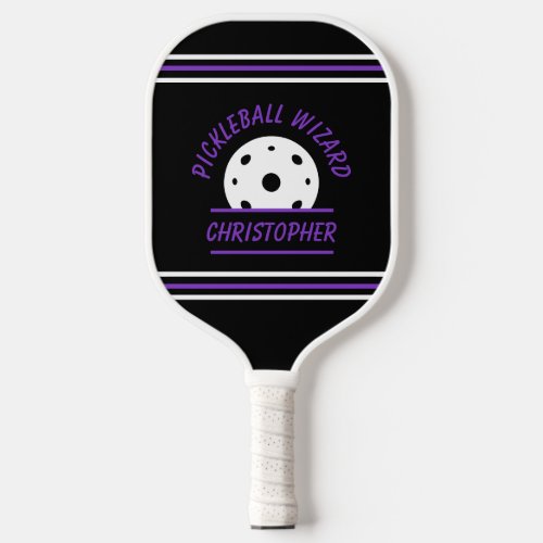 Cute Pickleball Wizard Name Ball Black Purple Pro  Pickleball Paddle