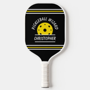 Cute Pickleball Wizard Name Ball Black Yellow Pro Paddle