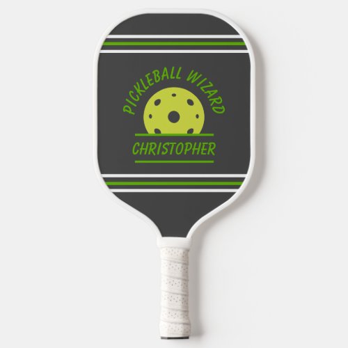 Cute Pickleball Wizard Name Ball Gray Green Sports Pickleball Paddle