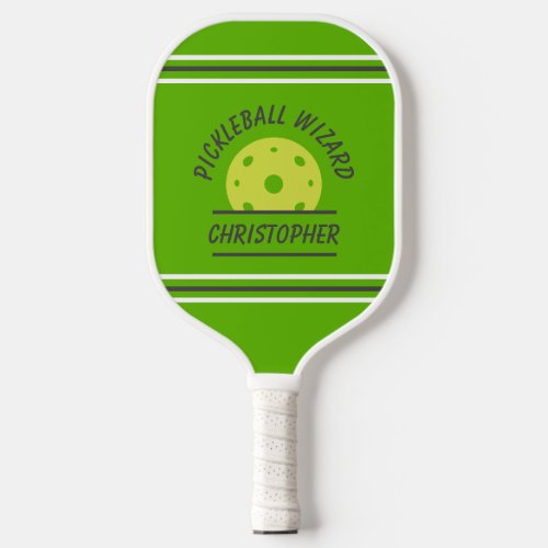Cute Pickleball Wizard Name Ball Green Gray Sports Pickleball Paddle