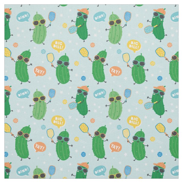 Cute Pickles playing Pickleball Fabric (Swatch)