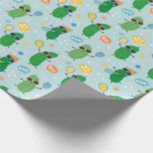 Cute Pickles playing Pickleball on light blue Wrapping Paper
