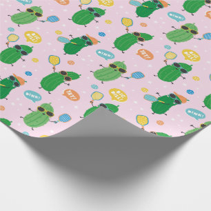 Cute Pickles playing Pickleball on light pink Wrapping Paper
