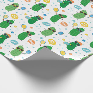 Cute Pickles playing Pickleball on white Wrapping Paper