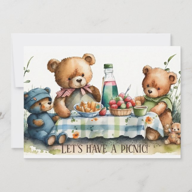 cute picnic bears add text invitation (Front)