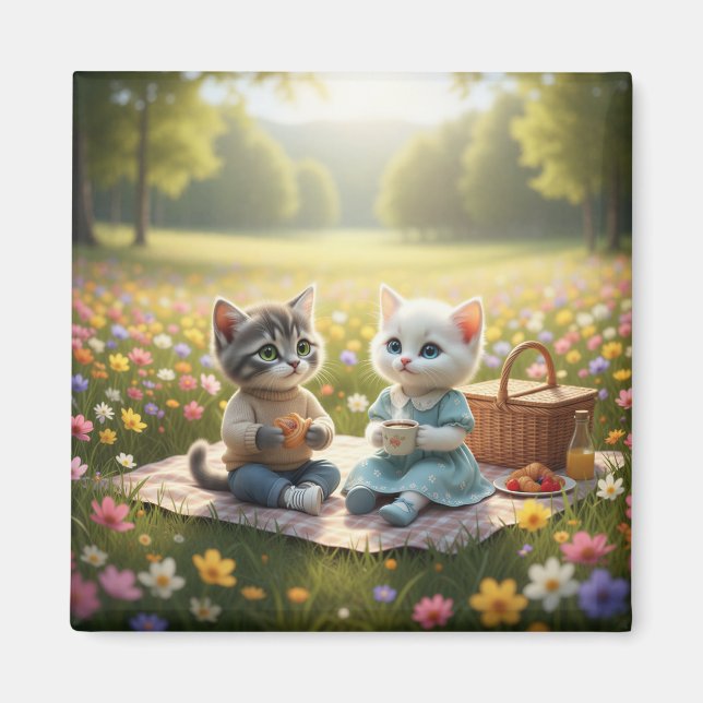 Cute Picnic Cat Magnet | Tom & Luna Spring Picnic  (Front)