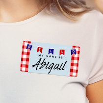 Cute Picnic Gingham &quot;Hello My Name Is&quot; Sticker