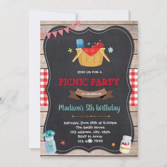 Cute picnic party birthday invitation (Front)