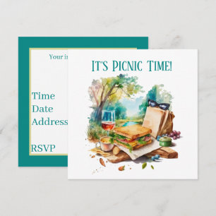 cute picnic scene party invitation