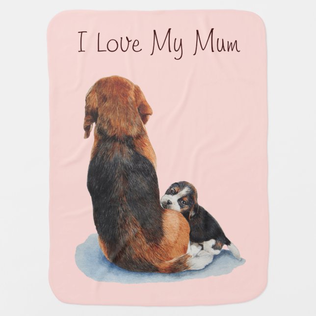 cute picture beagle puppy cuddling mom dog baby blanket (Front)