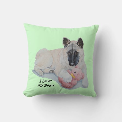 cute picture of black faced akita cuddling teddy throw pillow
