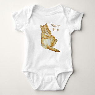 cute picture of ginger cat asleep like kitten baby bodysuit