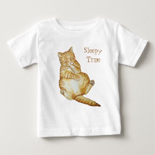 cute picture of ginger cat asleep like kitten baby T_Shirt