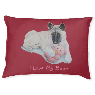 Cute picture of Japanese akita dog with stuffie Pet Bed