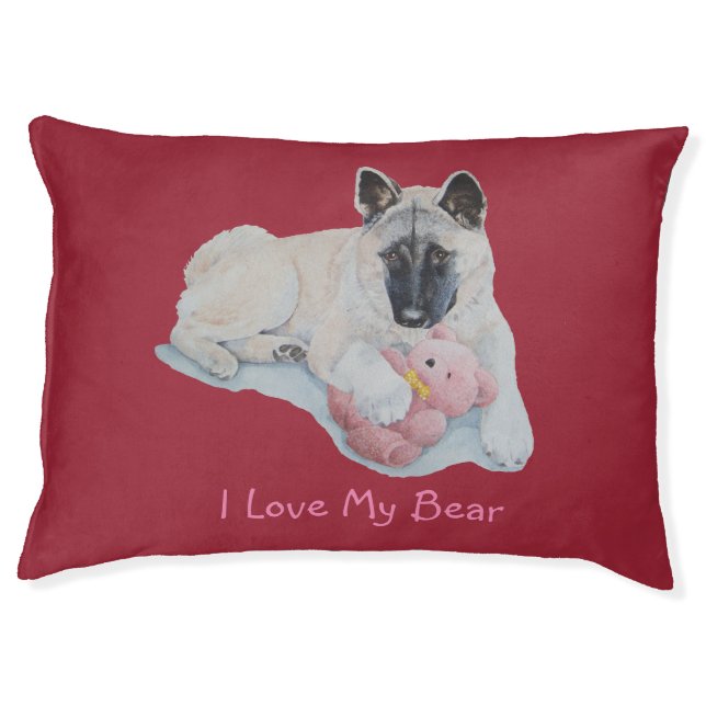 Cute picture of Japanese akita dog with stuffie Pet Bed (Front)