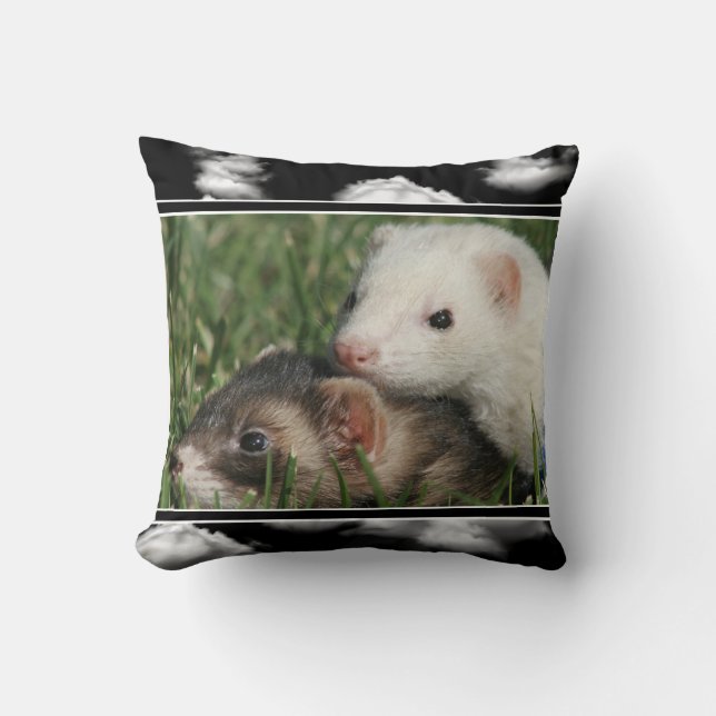 Cute Picture of Sleepy Ferrets Throw Pillow (Front)