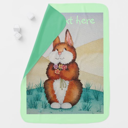 cute picture of smiling brown bunny rabbit stroller blanket