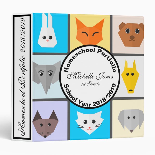 Cute Pictures of Animals Homeschool Portfolio 3 Ring Binder (Front/Spine)
