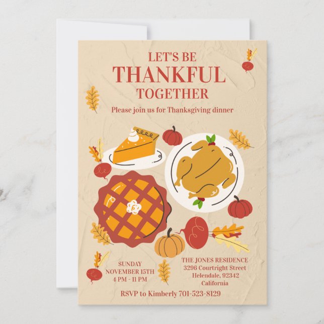 Cute Pie Pumpkin Thanksgiving Dinner Invitation (Front)