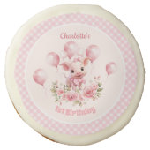 Cute Pig All Pink Farm Girl 1st Birthday Favors Sugar Cookie (Front)