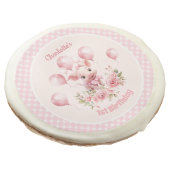 Cute Pig All Pink Farm Girl 1st Birthday Favors Sugar Cookie (Angled)