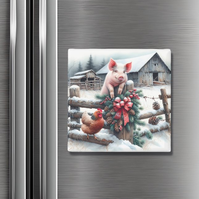 Cute Pig and Chicken Christmas Farm   Magnet (Creator Uploaded)