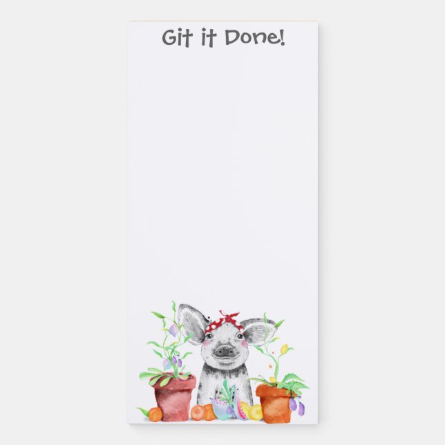 Cute Pig and Flowers To Do List Magnetic Notepad (Front)