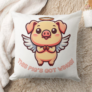 Cute Pig Angel Wings Cartoon Halo Throw Pillow
