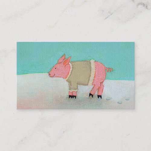 Cute pig art winter snow scene warm sweater business card