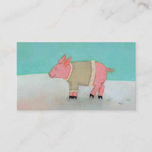 Customizable Cute pig art winter snow scene warm sweater business card