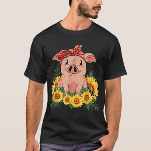 Cute Pig Bandana Sunflower Farm Animal Lov T_Shirt