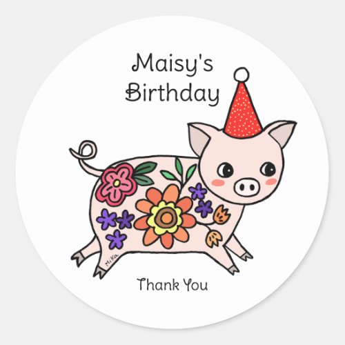 Cute Pig Barnyard Custom Birthday Party favor Classic Round Sticker