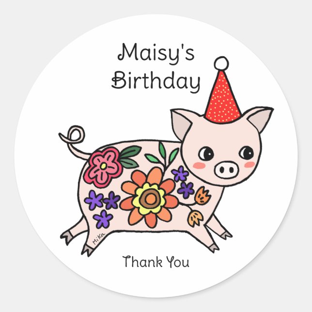 Cute Pig Barnyard Custom Birthday Party favor Classic Round Sticker (Front)